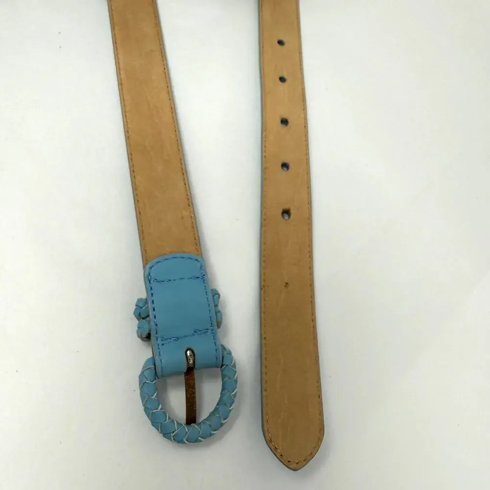 Talbots Made in Italy Blue Leather Belt Braided Buckle Size Small NWOT